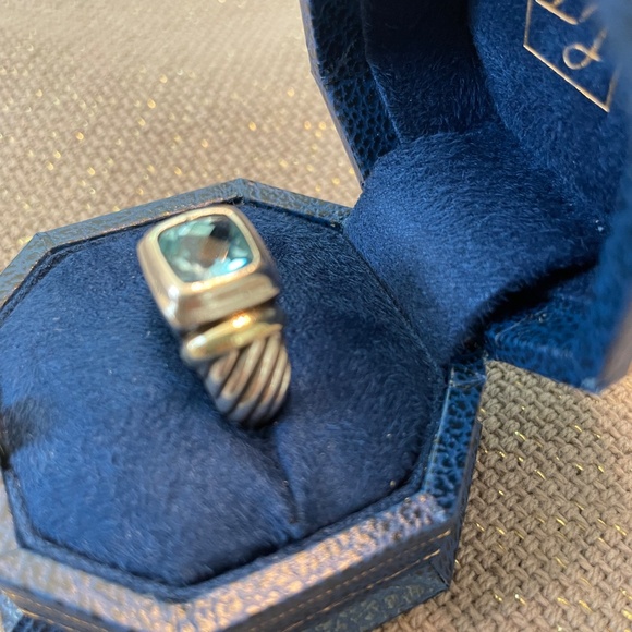 David Yurman Blue Topaz Noblesse Cable Ring 925 Sterling Silver &14k Gold Size 6 - Picture 8 of 8
